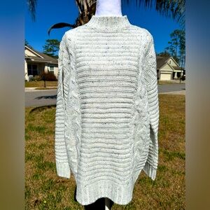 NWT🌷LOFT Cable Knit Light Blue/ Gray Sweater